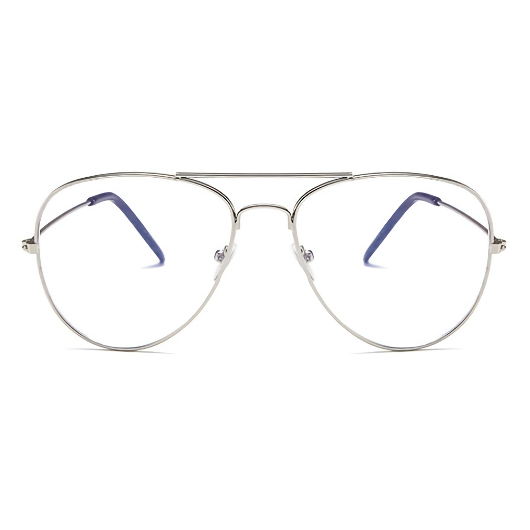 Óculos Verona anti luz azul com armação metálica leve e resistente. Lentes com proteção UV400, narigueiras ajustáveis e design aviador sofisticado. Ideal para proteção e estilo diário.