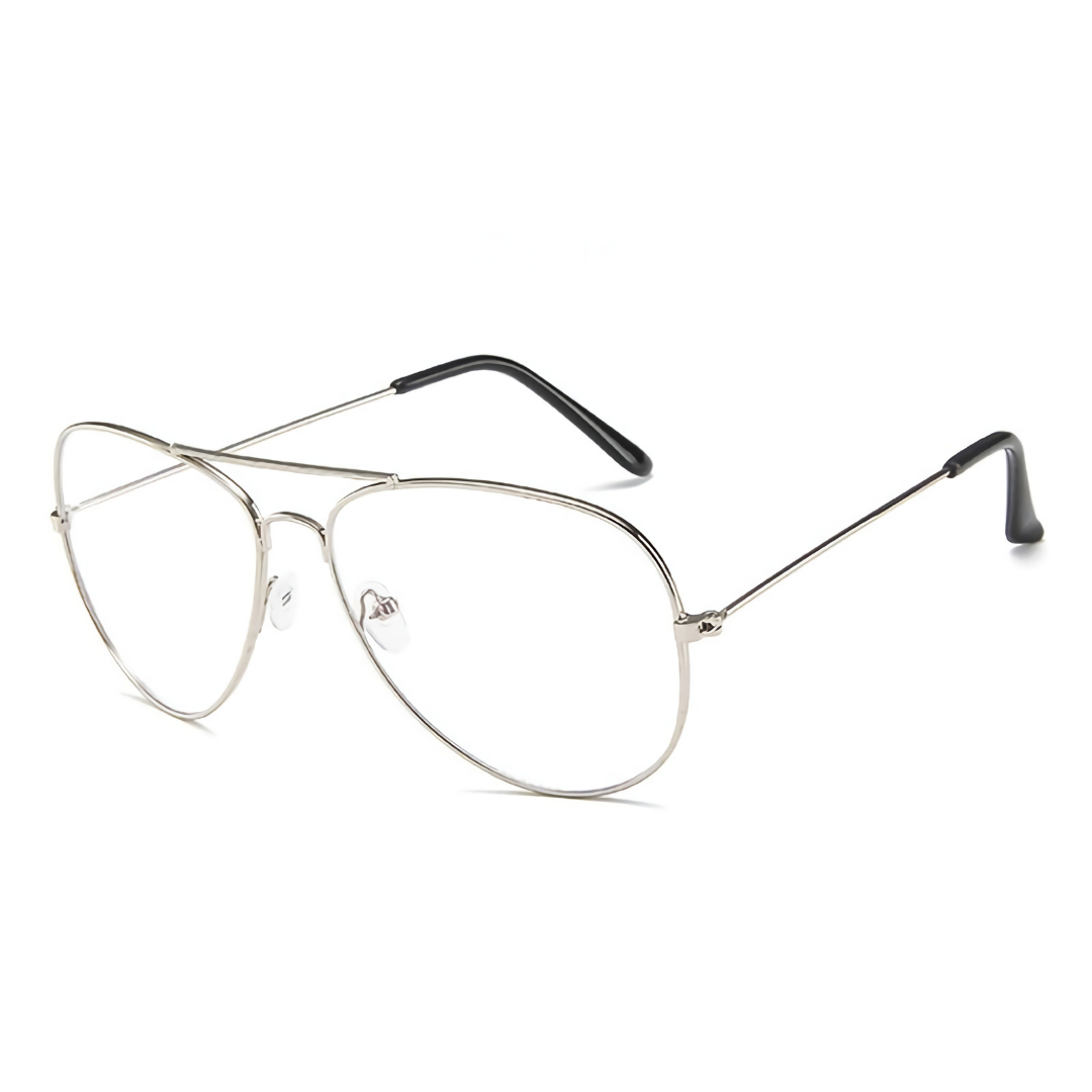 Óculos Verona anti luz azul com armação metálica leve e resistente. Lentes com proteção UV400, narigueiras ajustáveis e design aviador sofisticado. Ideal para proteção e estilo diário.