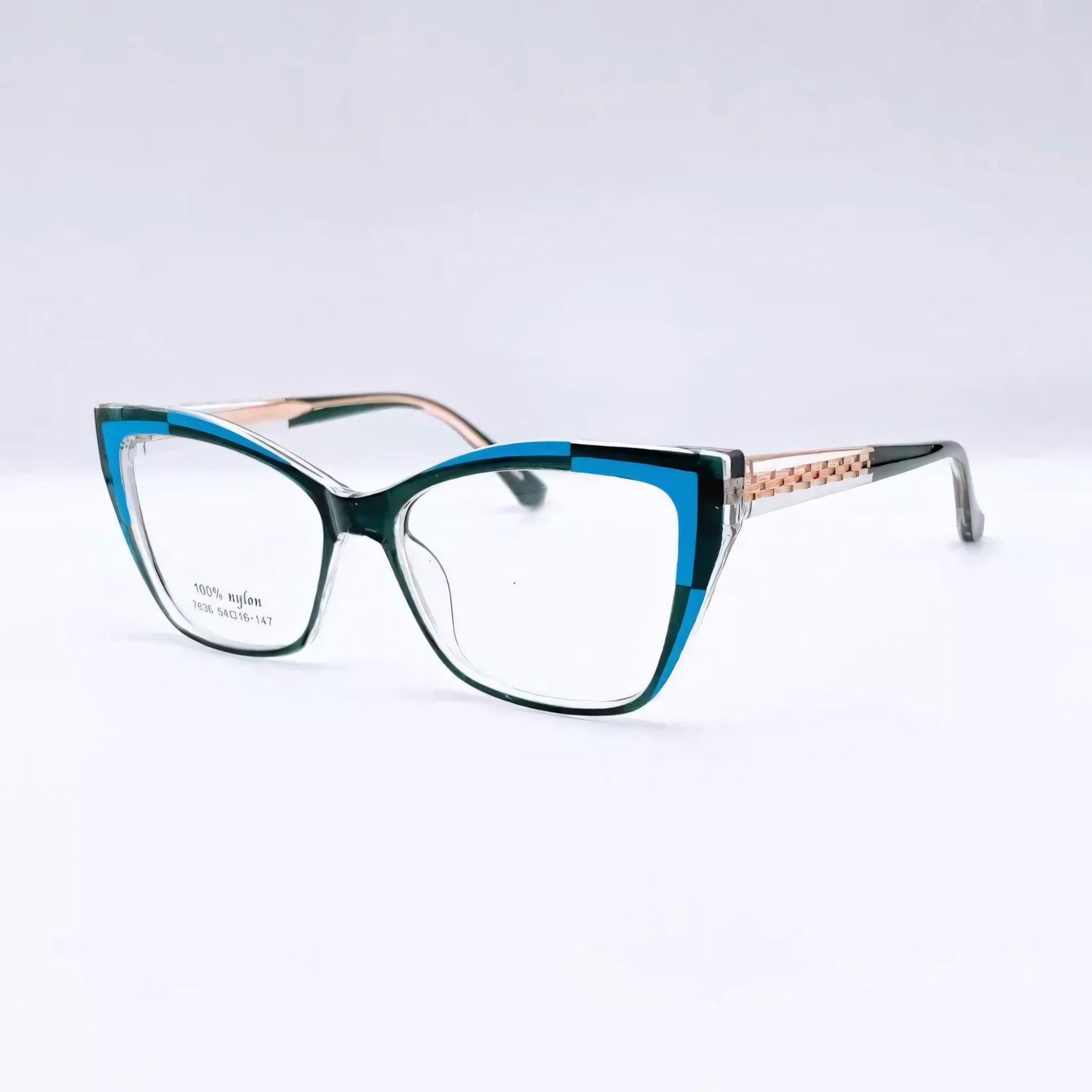 Armação de óculos de grau feminino em TR90 leve e resistente, com design moderno e detalhes coloridos. Ajuste confortável, hastes sofisticadas e suporte para lentes de até 10 graus.