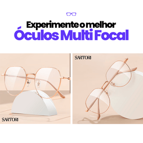 Óculos Ultra Focal com Grau Adaptável, armação metálica leve e design sofisticado. Lentes com filtro anti-luz azul e UV400, garantindo proteção e conforto visual.