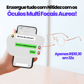 Óculos Ultra Focal com Grau Adaptável, armação metálica leve e design sofisticado. Lentes com filtro anti-luz azul e UV400, garantindo proteção e conforto visual.