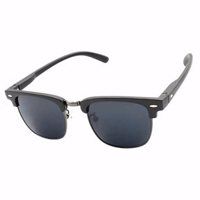 Óculos de Sol Masculino com armação vintage em acetato preto e metal. Lentes escuras com proteção UV400, estrutura leve e resistente para conforto e segurança durante o uso.