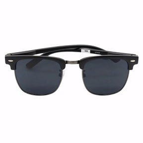 Óculos de Sol Masculino com armação vintage em acetato preto e metal. Lentes escuras com proteção UV400, estrutura leve e resistente para conforto e segurança durante o uso.